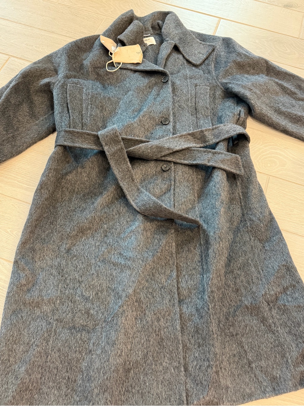 Hemi Blurr 100% Wool Dark Gray Belted Trench One Size Fits All/Free Size Nwt — image 5 of 8